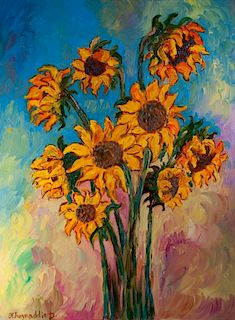 Kheyradolin Dzhaffarov "Sunflowers" Oil on Canvas