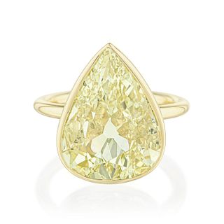 6.02-Carat Pear Shaped Fancy Yellow Diamond Ring, GIA Certified