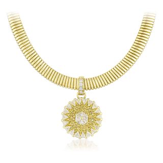 Diamond Pendant with Omega Necklace