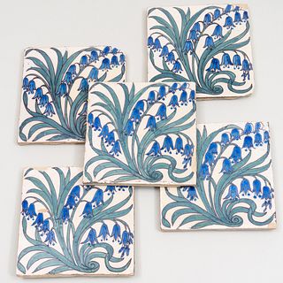 Set of Five Tiles with Bluebell Design