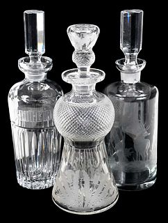 Three Cut and Engraved Glass Decanters
