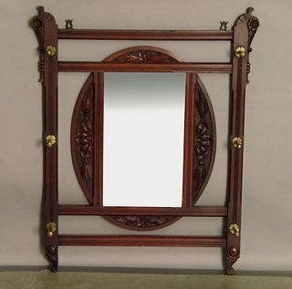 Victorian carved coat rack with mirror, 38 1/2" h.