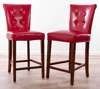 Red Leatherette Counter Stools, Pair