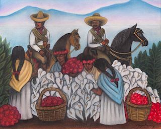 Diego Rivera "Mercado de Flores" Pastel Drawing