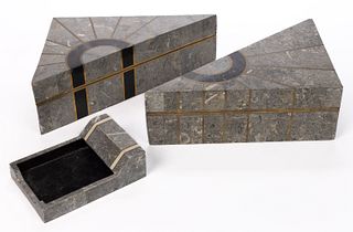 MAITLAND SMITH POST-MODERN TESSELLATED MARBLE PAIR OF BOXES