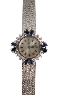 White Gold Diamond Sapphire Ladies Bracelet Watch