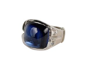 Blue Cabochon Sapphire & Diamond Ring