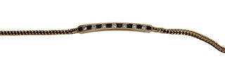 18K Yellow Gold Diamond Sapphire Plaque Bracelet