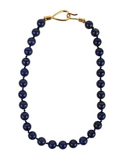  14K Gold 11-12MM Lapis Lazuli Beaded Necklace