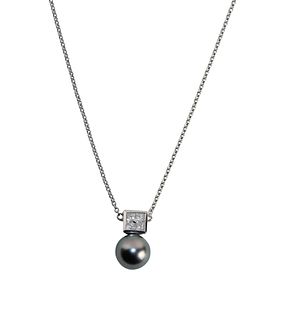 Platinum Diamond Tahitian Pearl Pendant Necklace