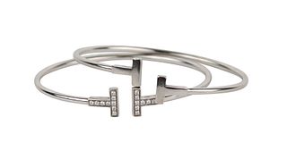 Tiffany T Wire 18K White Gold & Diamond Bracelet
