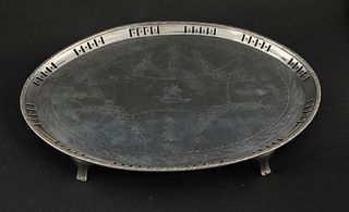 Hester Bateman Sterling Silver Oval Footed Tray