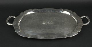 Mexican Sterling Double Handled Footed Tray 