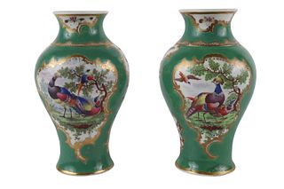 Pair of Apple Green Baluster-Form Porcelain Vases