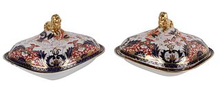 Pair of Imari Pattern Porcelain Covered Dishes