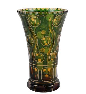 Art Deco Green over Amber Vase