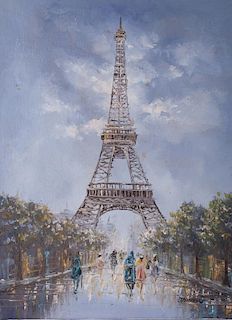 J. Hinton Eiffel Tower Oil on Canvas