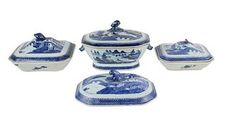 Three Chinese Export Canton Porcelain Tureens