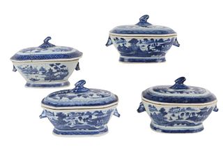 Four Chinese Export Canton Sauce Tureens