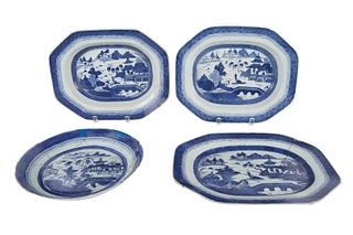 Four Chinese Export Canton Porcelain Platters