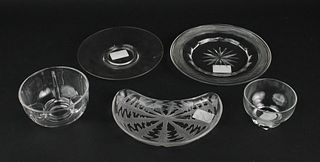 Seven R. Lalique Crescent Shaped Glass Plates
