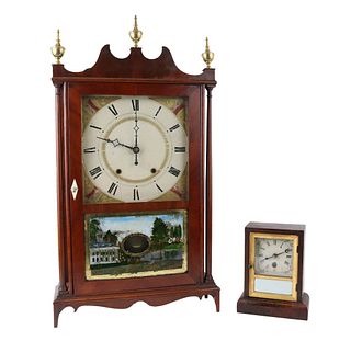 Federal Mahogany and Reverse Painted Mantel Clock