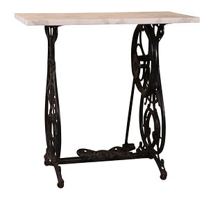 Marble Top and Black-Painted Iron Sewing Table