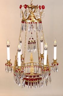Empire Style Gilt-Brass and Cut Glass Chandelier