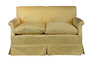 Contemporary Yellow Damask Upholstered Loveseat