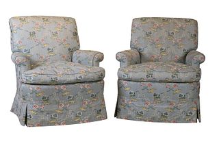 Pair of Floral-Upholstered Club Chairs