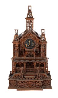 Tramp Art Wood Architectural Mantle Clock