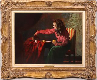 Allen McCurdy, Oil on Canvas, Girl at a Table
