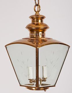 Brass & Etched Glass Hanging Lantern