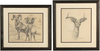 Two Mort Kunstler Pencil Drawings of Rams