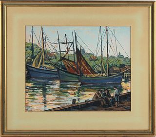 Harry Shokler, Watercolor, "Ships at Anchor"