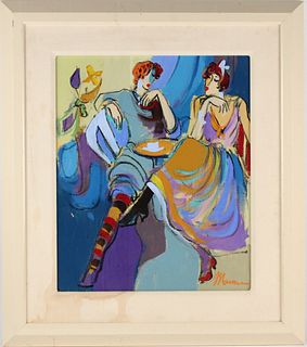 Isaac Maimon, Oil on Canvas, Two Women at Cafe