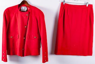 Chanel Red Wool Skirt & Jacket Suit, Size 38
