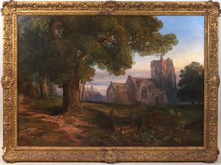 Oil on Canvas, Depicting Castle in Ruin and Trees