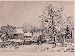 Currier & Ives "A New England Winter Scene" Print