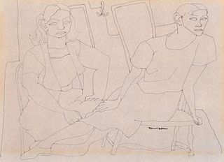 Louise Nevelson Drawing, Seated Women