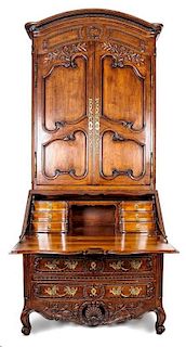A French Provincial Style Secretaire, Height 93 1/2 x width 39 x depth 21 inches.