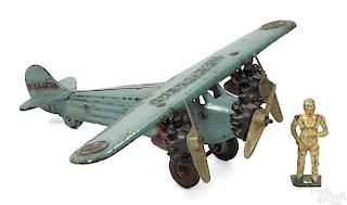 Dent cast iron Air Express tri-motor airplane, embossed NX4474 on tail