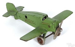 Hubley cast iron Bremen airplane, embossed D1167, 6 1/2'' wingspan.