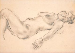 George Grosz Charcoal Drawing, Female Nude Figure