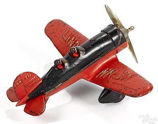Hubley cast iron Lockheed Sirius Lindy NR-211 airplane with pilot and co-pilot figures