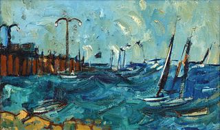Frank Kleinholz Painting, Harbor Scene
