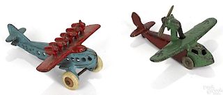 Two small cast iron airplanes, to include a Kilgore seagull, 4'' wingspan, and a Hubley DO-X