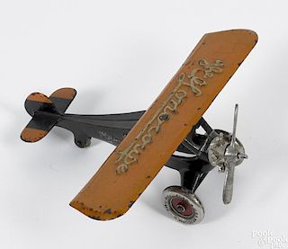 Scarce Arcade cast iron The Monocoupe airplane with embossed script on top of wing and body