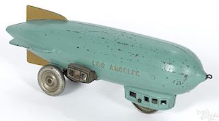 Kenton cast iron Los Angeles zeppelin with nickel-plated side gondolas, 11'' l.