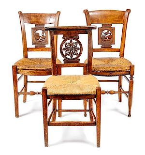 Three French Provincial Side Chairs, Height of largest 34 x width 16 x depth 13 inches.